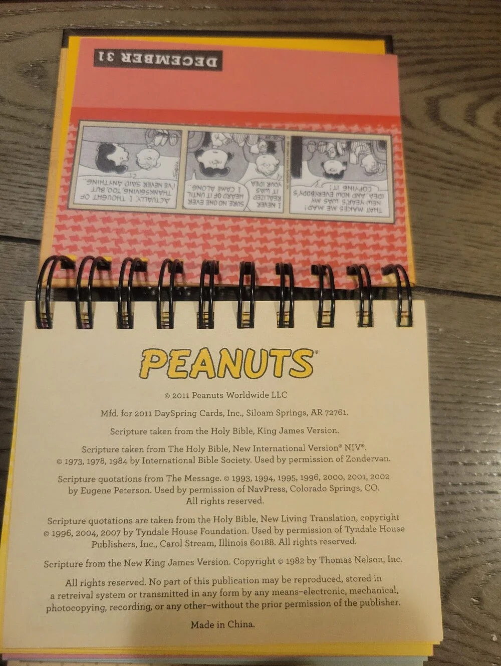 Peanuts Orange and Green Spiral Desk Calendar with Snoopy Art